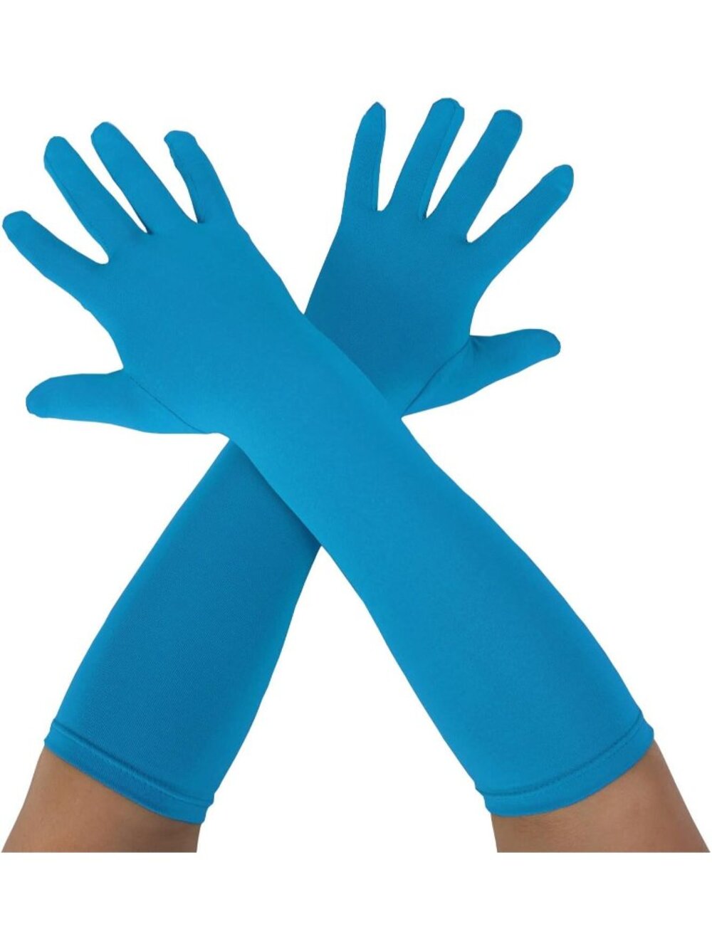 Women's Sky Blue Unisex 15" Long Elbow Spandex Costume Party Opera Gloves
